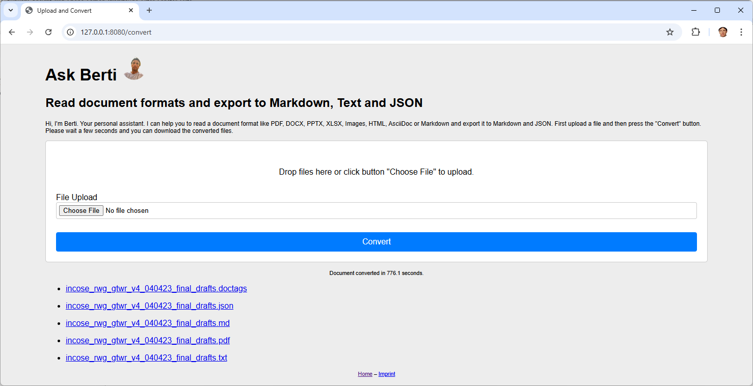 Read document formats and export to Markdown, Text and JSON